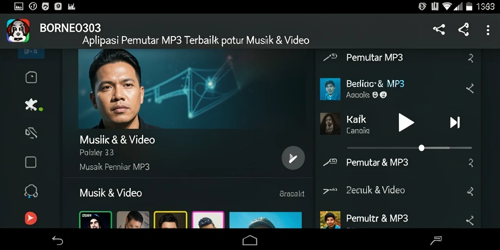Antarmuka aplikasi BORNEO303 yang menarik untuk Pemutar MP3.