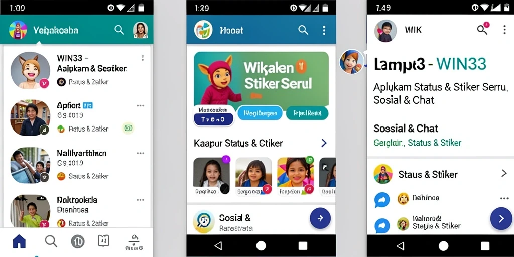 Tampilan antarmuka aplikasi WIN33 dengan koleksi stiker yang beragam.